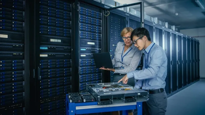 Two People Looking Server Data Center X - Certified Computing Professional study guide