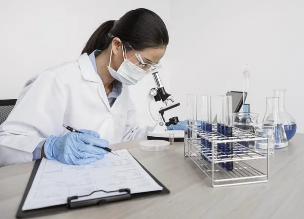 Woman Studying Chemical Elements With Microscope X - Certified Research Associate study guide