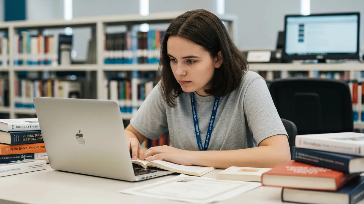 Adult GED student completing practice test for mathematical reasoning section with calculator and timed study materials