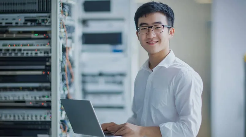 Young Professional Working Laptop Server Room Daytime X - Acronis Certified Engineer study guide