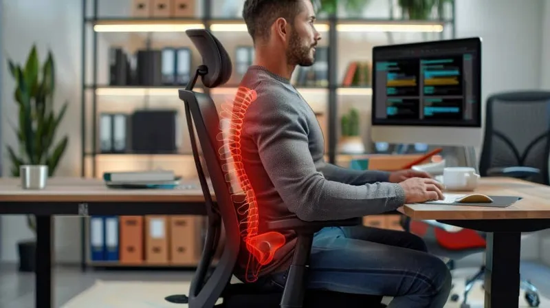 Man Office Setting With Highlighted Spine Showcasing Importance Ergonomic Seating X - Associate Ergonomics Professional study guide