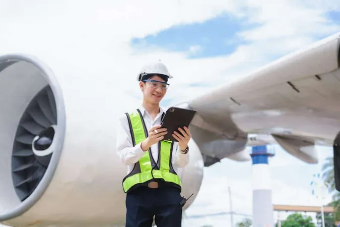 Male Engineer White Hardhat Standing Holding Tablet Working Aircraft Maintenance Mechanics Moving Through Hangar 1 X - Aviation Safety Inspector Certification study guide