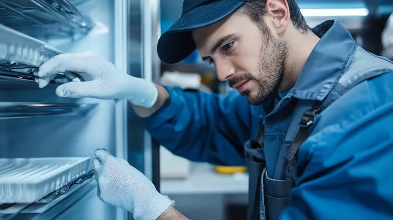 Man Blue Shirt Is Fixing Refrigerator Kitchen - Accredited Tier Professional Certification (Cooling &amp; Refrigeration) study guide