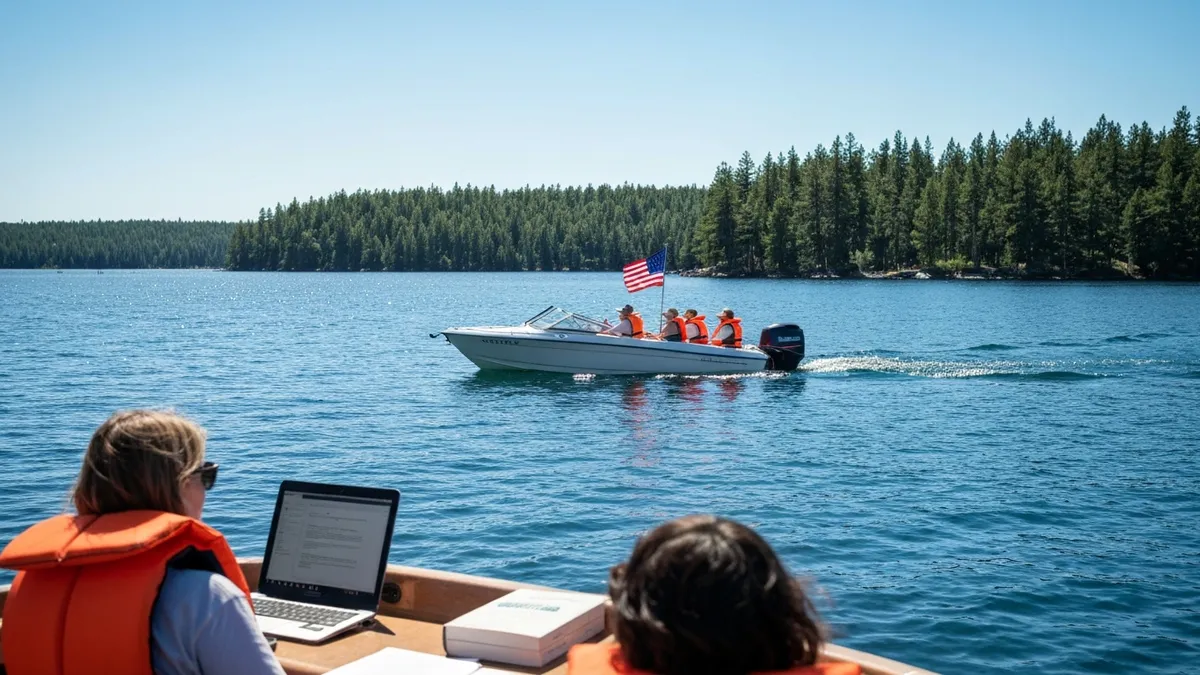 Person completing an online boating safety course on a laptop at home