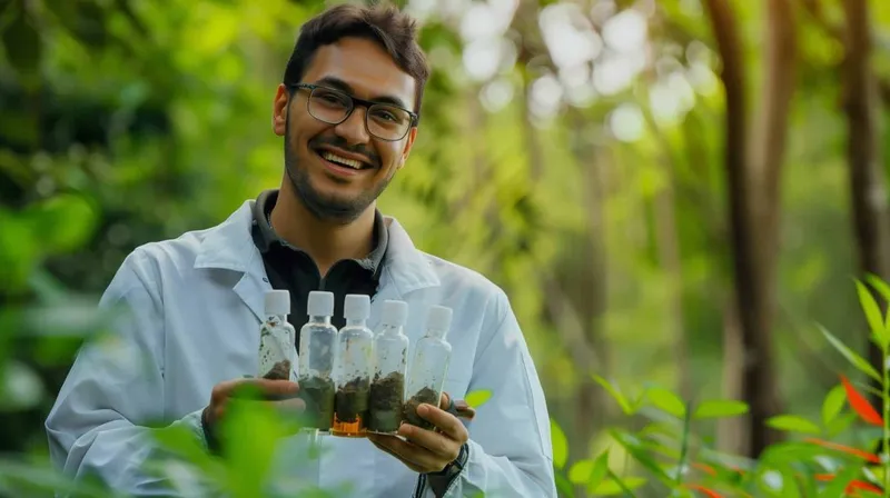 Smiling Environmental Scientist With Samples Cheerful Researcher Nature X - Certified Environmental Scientist study guide