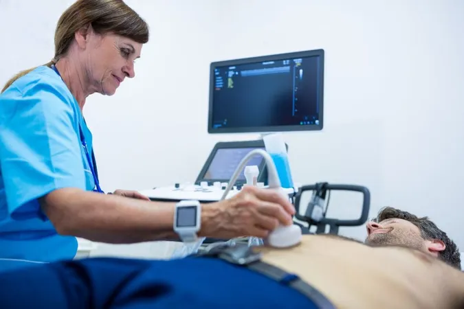 Man Getting Ultrasound Abdomen From Doctor X - Certified Echocardiography Technician study guide