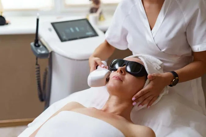 View Doctor Cosmetologist Doing Anti Aging Procedure Cosmetology Office Satisfied Woman Disposable Hat Lying Couch Relaxing X - Certified Laser Technician study guide