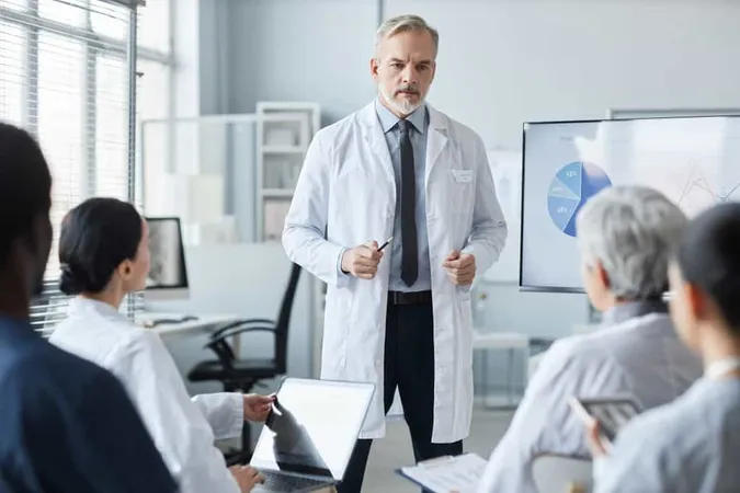 Confident Mature Male General Practitioner Lab Coat Making Speech X - Certified Medical Director study guide