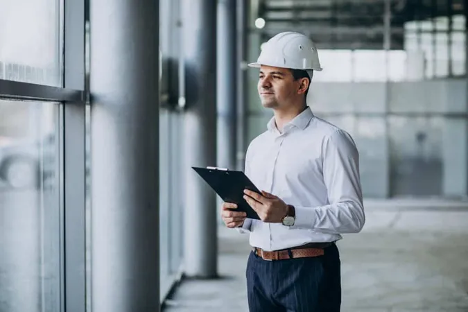 Handsome Business Man Engineer Hard Hat Building X - Certified Professional Inspector study guide