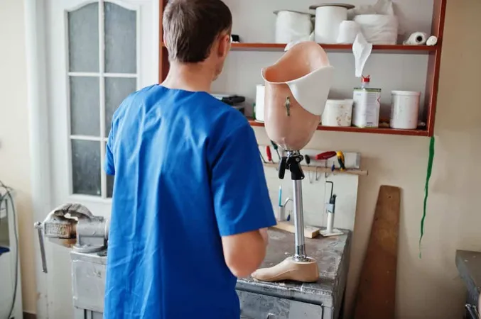 Prosthetist Man Making Prosthetic Leg While Working Laboratory X - Certified Prosthetic Technician study guide
