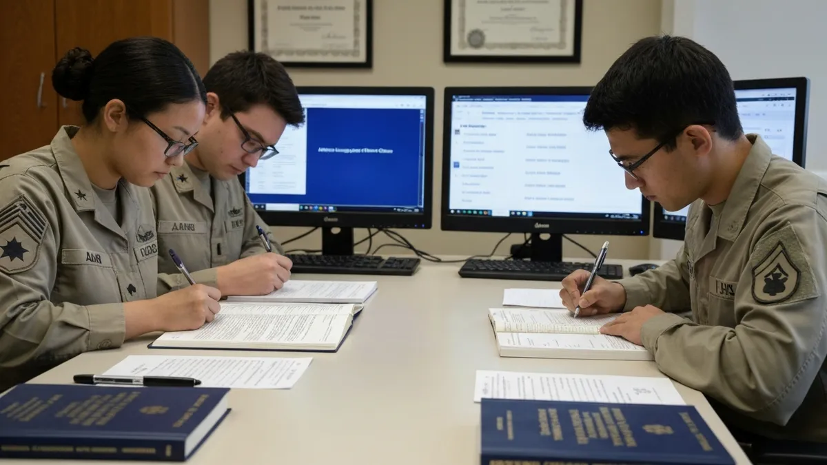 US Army language analysts studying Arabic and Chinese at the Defense Language Institute with DLAB score requirements displayed