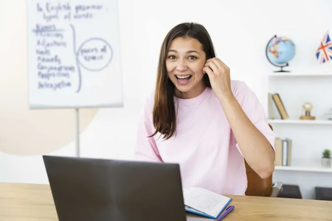 Young English Teacher Doing Her Lessons Online X - English Language Skills Assessment study guide