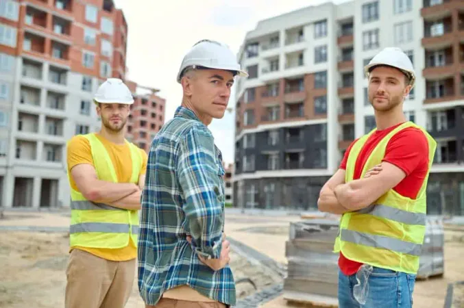 Engineer Two Workers Looking Camera X - General study guide