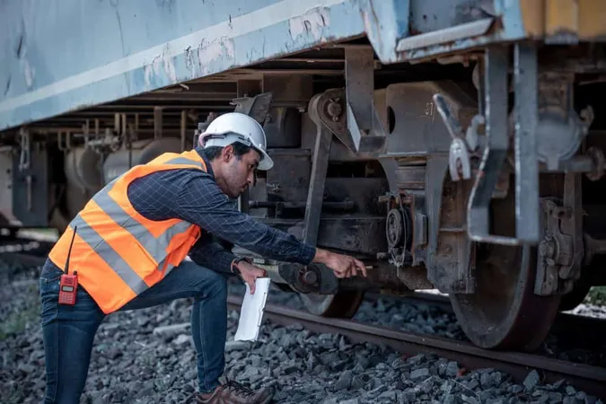Engineer Inspection Checking Construction Process Railway Checking Work Railroad Station Engineer Wearing Safety Uniform Safety Helmet Work X - Locomotive Engineer Certification study guide