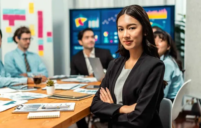 Portrait Businesswoman Analyst Looking Camera Meeting Habiliment X - Marketing Officer Certification study guide