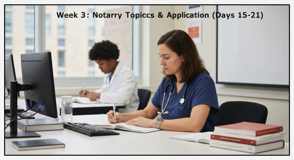 Week 3: Advanced Topics & Application (days 15-21) guide - Notary Public Exam certification study resource