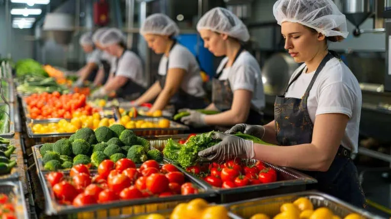 Workers Packaging Organic Vegetables Modern Processing Facility - National Registry of Food Safety Professionals study guide