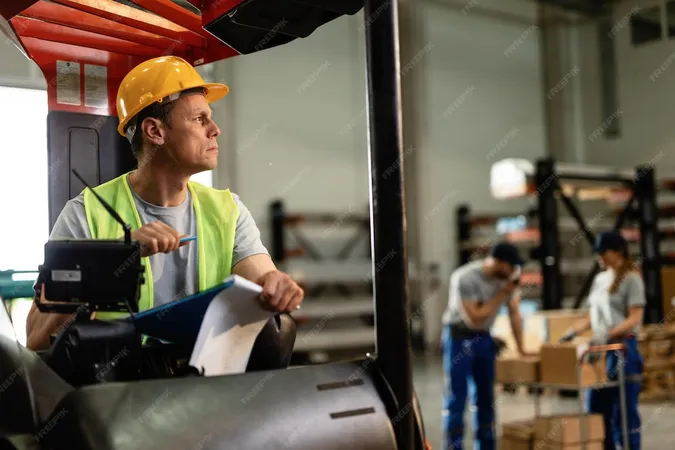 Forklift Driver Going Through Paperwork Thinking Something While Working Distribution Warehouse - National Safety Council Forklift Certification study guide