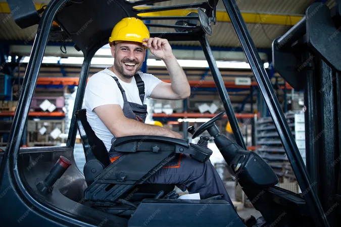 Portrait Smiling Professional Forklift Driver Factory S Warehouse - National Safety Council Forklift Certification study guide