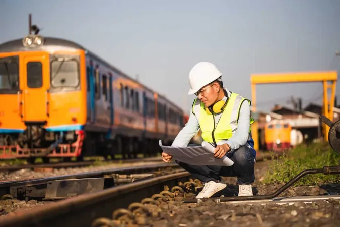 Engineer Inspection Checking Construction Process Railway Locomotive Repair Plant Engineer Man Waistcoats Hardhats With Documents Railway Depot X - Railroad Engineer Certification study guide