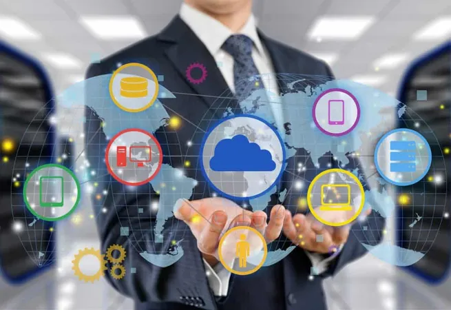 Man Touching Business Elements Icons Screen X - Salesforce Loyalty Management Certification study guide