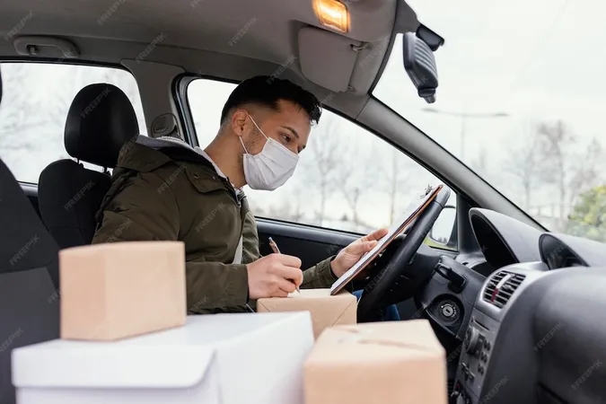 Delivery Male With Mask Packages 23 - Transportation Risk and Insurance Professional study guide